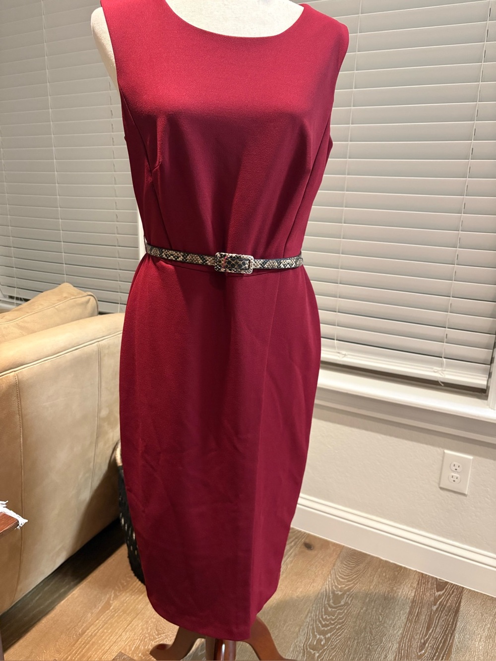 Chic Midi Dress with Snakeskin Belt